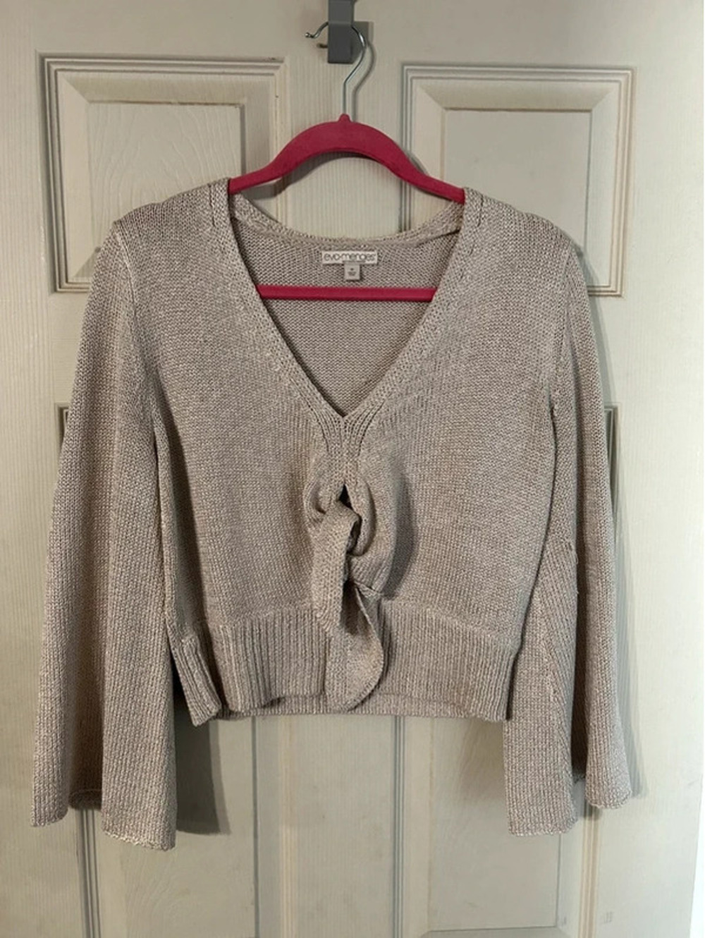 eva mendes metallic knit tie front sweater size M